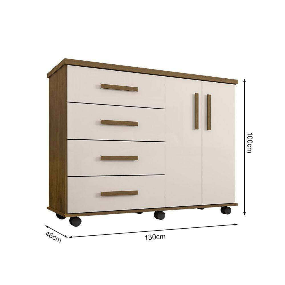 Miniatura Cômoda Geval Encanto Com 04 Gavetas 02 Portas E Rodízios - Amêndoa/Off White - Cor: Bege