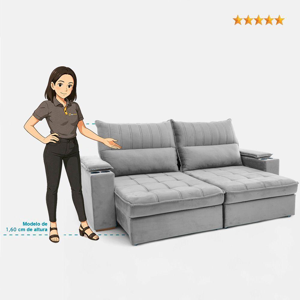 Sofá California 2 Lugares Retrátil e Reclinável 250cm Marrom Veludo Loja Sheep webcontinental-7795633282802