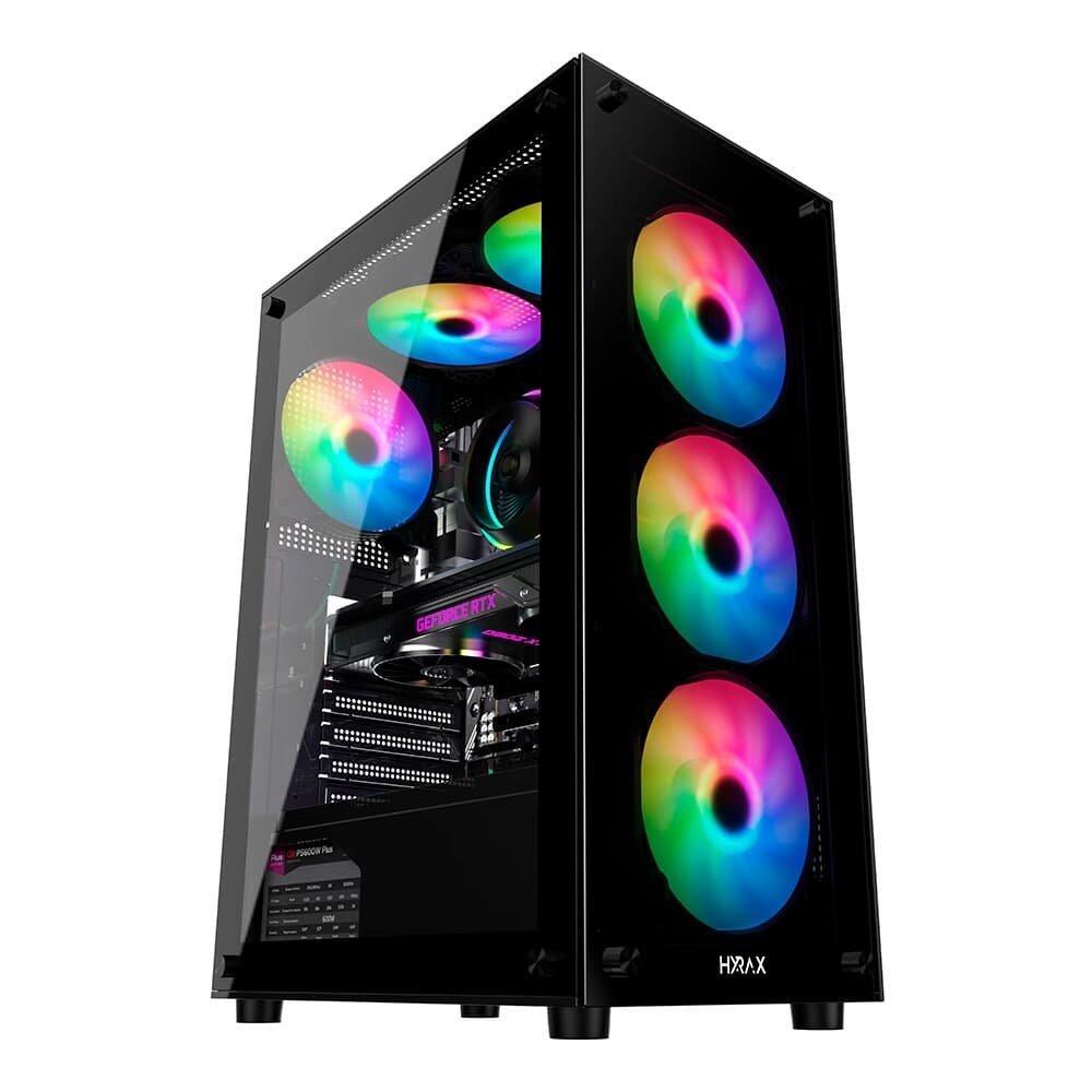 Miniatura Gabinete Gamer Hyrax HGB210, Mid Tower, ATX,  Lateral e Frontal em Vidro Temperado, Sem Fans, Preto - HGB210B