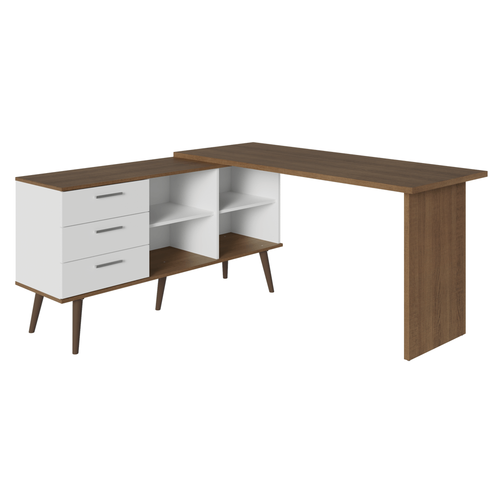 Miniatura Mesa de Escritório em L 3 Gavetas Branco/Rustic Lisboa Madesa XA Cor:Branco/Rustic