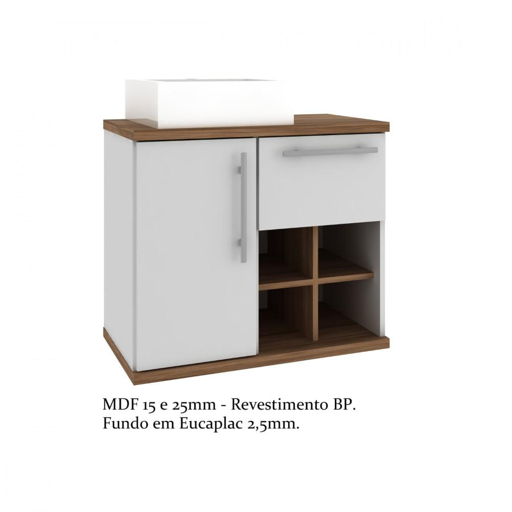 Gabinete para Banheiro 70cm com Cuba e Espelheira Veneza Móveis Bosi Nogal/Branco