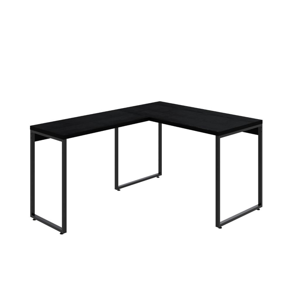 Miniatura Mesa de Escritório em L Estilo Industrial 120x150cm Kuadra Preto Ônix / Est.Preta