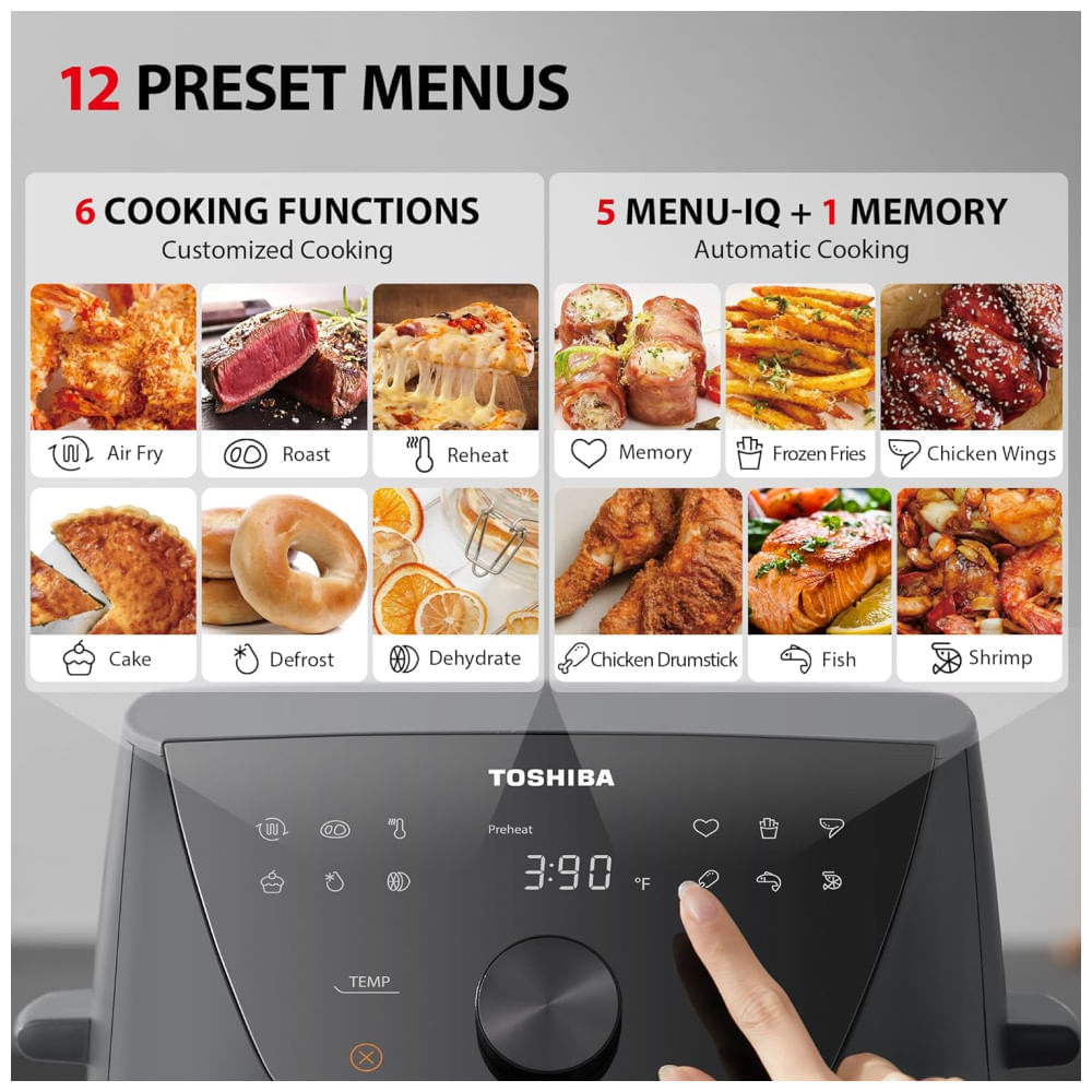 Miniatura Fritadeira Elétrica Air Fryer 7,2L com 12 Menus Predefinidos e Função Menu-IQ, 110V, TOSHIBA, Cinza Metálico 110v