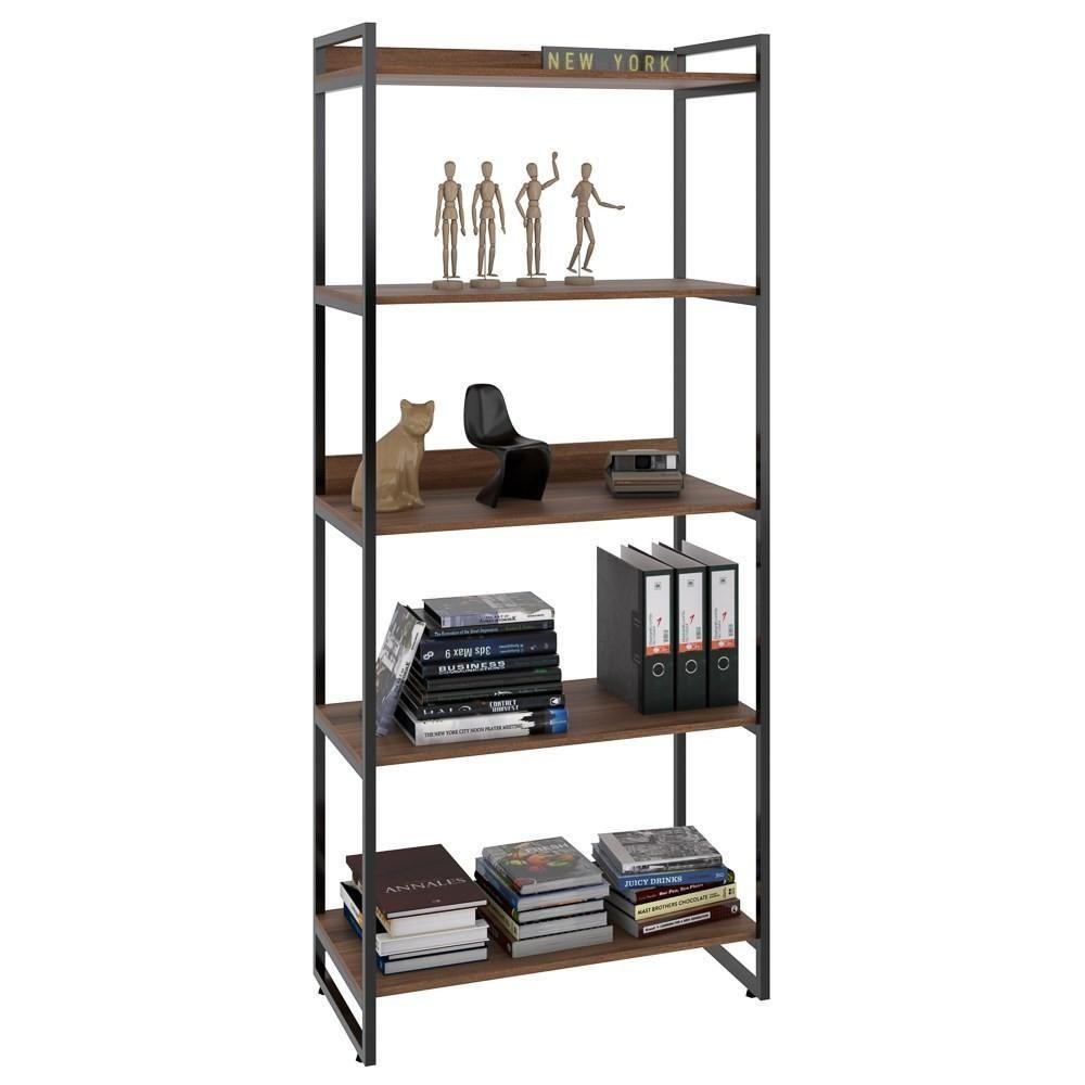 Miniatura Estante Livreiro Multiuso 80cm 5 Prateleiras Nogal