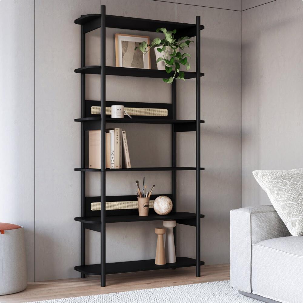 Miniatura Estante 180 cm 6 Prateleiras Palhinha Pé Madeira Preto