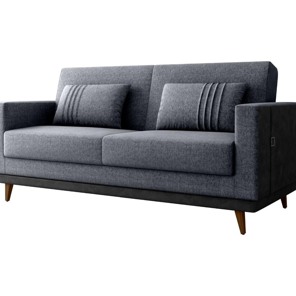 Miniatura Sofá Cama 3 Lugares Esther 203cm X 95cm X 90cm Cinza/Montana Preto