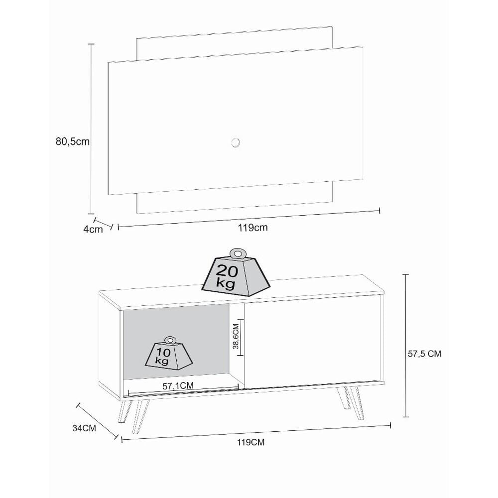 Miniatura Rack com Painel TV até 50" com Pés Retrô Multimóveis CR45219 Canelato Rústico/Natura Off W.