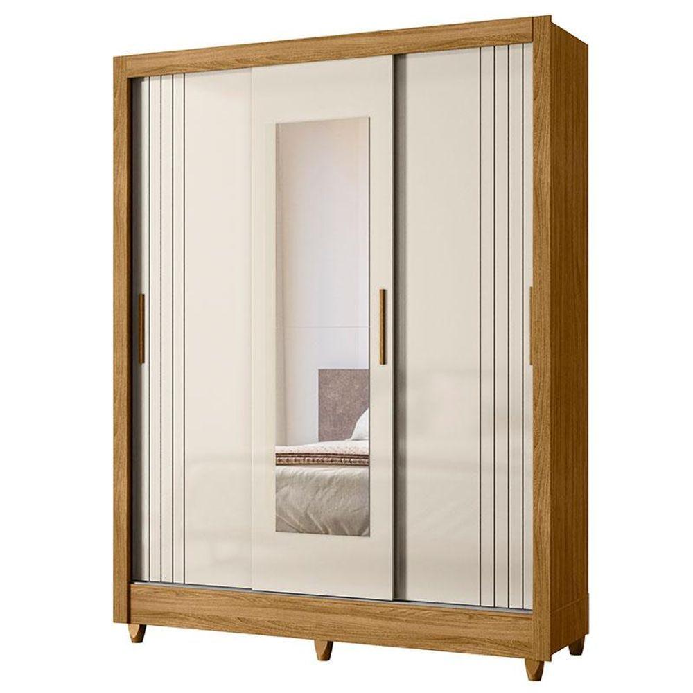 Miniatura Guarda Roupa Casal Bolívia 3 Portas Freijó Off White Com Espelho - Moval