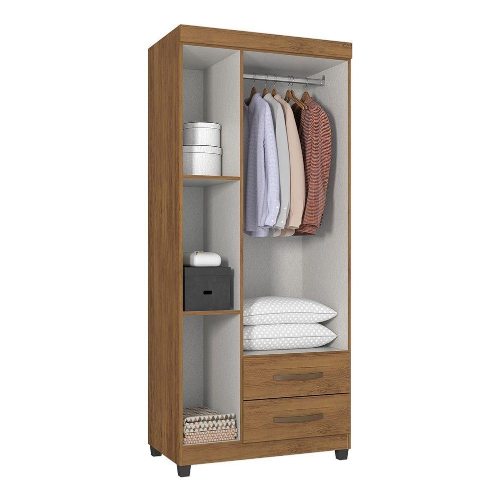 Cômoda Com Roupeiro Grécia 2 Portas E 3 Gavetas L01 - Amarena Móveis Freijó/Cinza Cristal