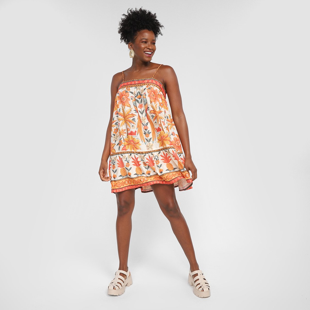 Vestido Curto Farm Samba Das Araras Feminino Estampado - G