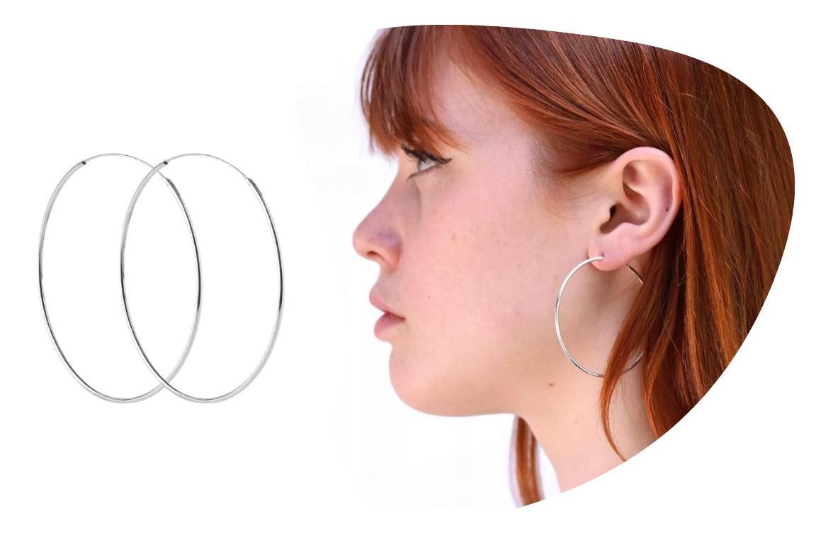 Miniatura Brinco Feminino Argola De Prata Pura 925 Elegante 5Cm