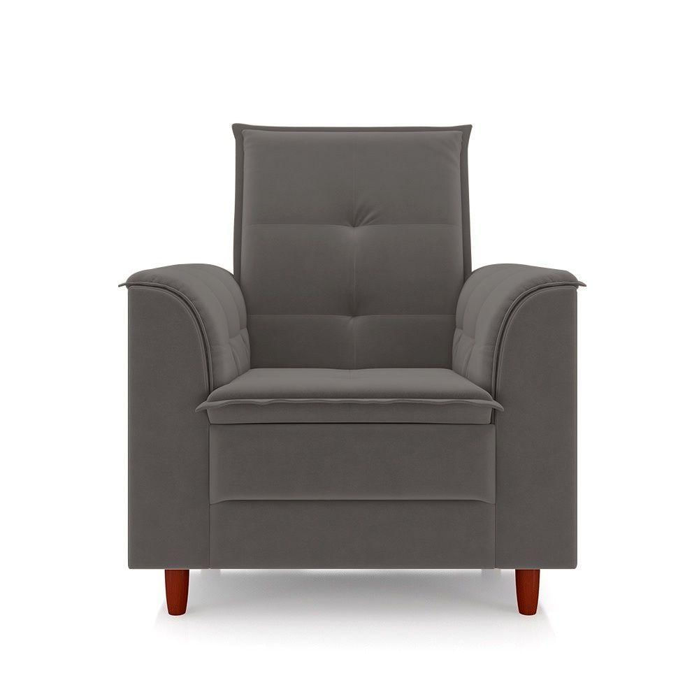 Poltrona Decorativa Estofada Confortável Sala Miley Suede Cinza