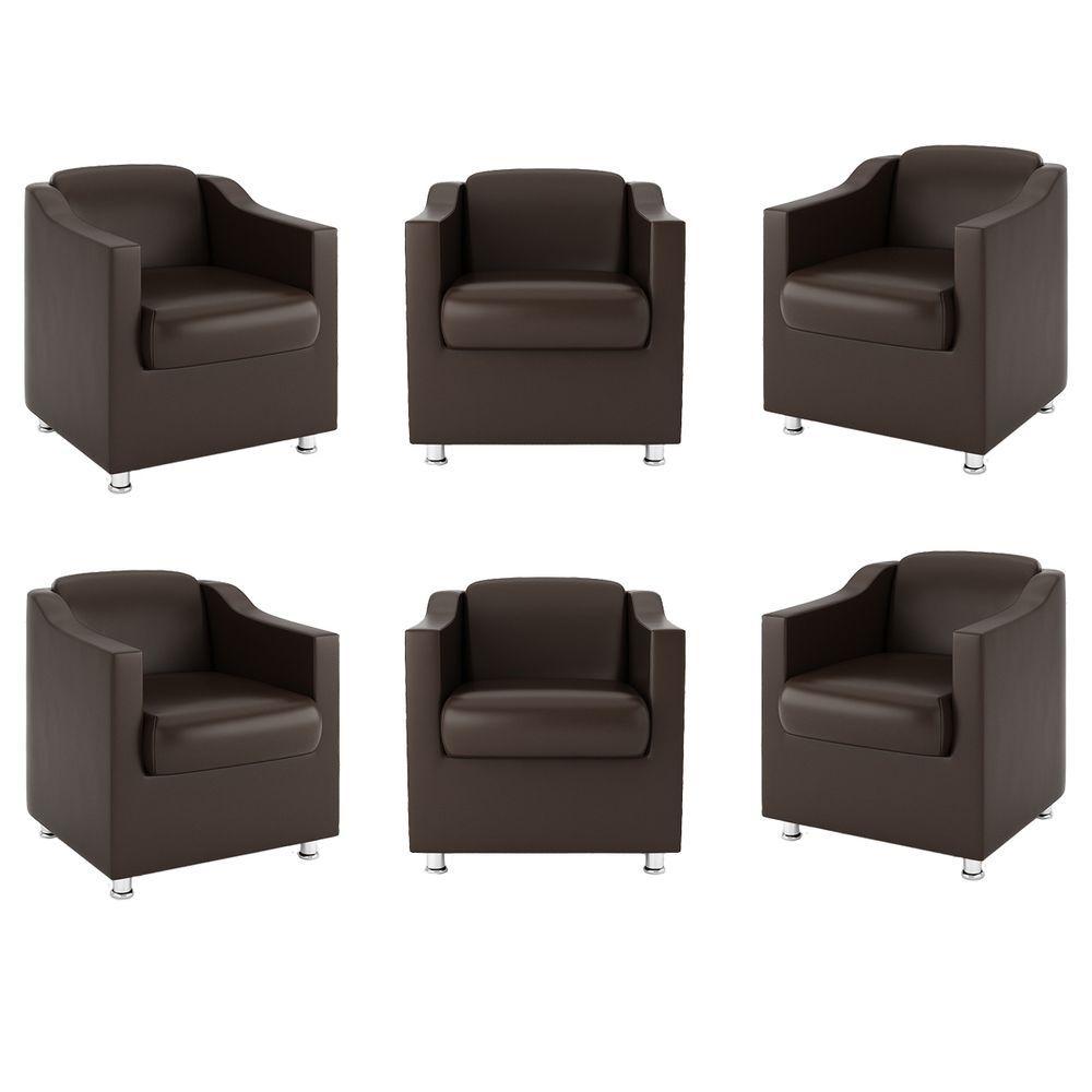 Miniatura Kit 6 Poltronas Recepção Consultorio Dentista courino Marrom