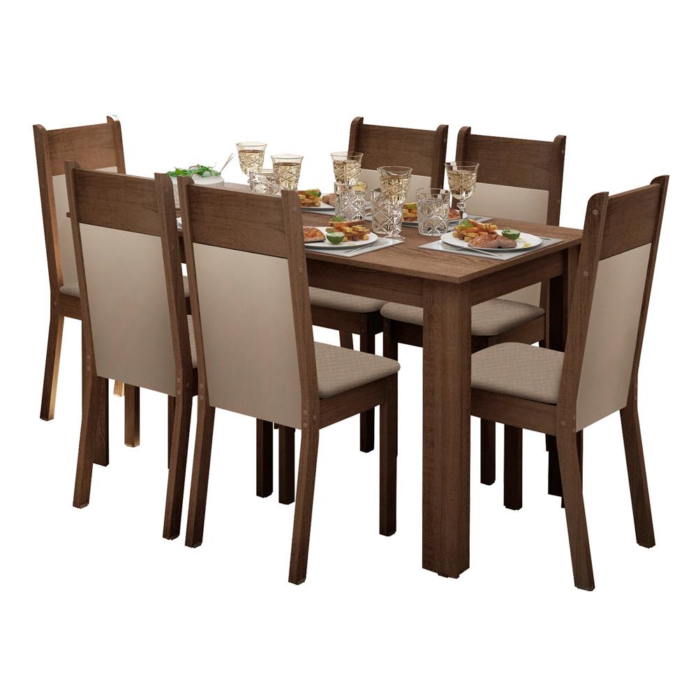 Conjunto Sala de Jantar Madesa Jaíne Mesa Tampo de Madeira com 6 Cadeiras Rustic/Crema/Pérola