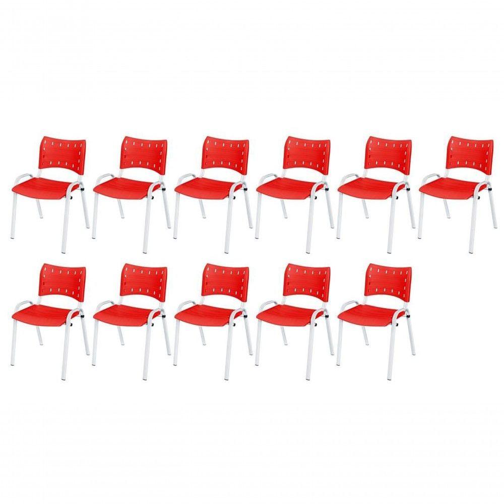 Miniatura Cadeira Iso Base Branco Igreja, Escola, Escritório - Vermelho Kit 11 Peças