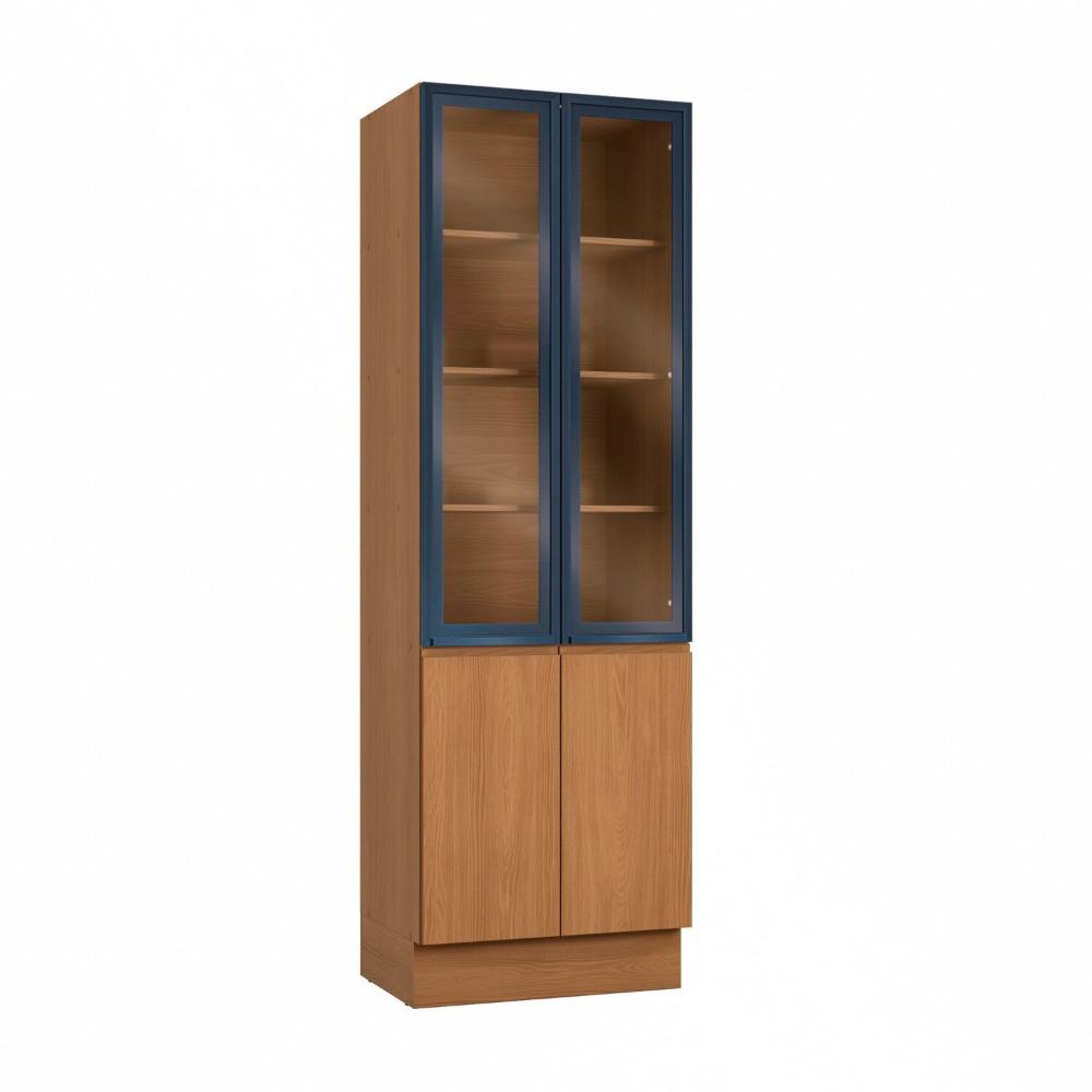 Miniatura Cristaleira 4 Portas com Vidro e Led 700mm de Madeira Canela