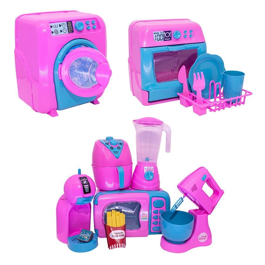 Miniatura Kit Brinquedo Rosa Cozinha Louça Air Fryer Batedeira 14Pç