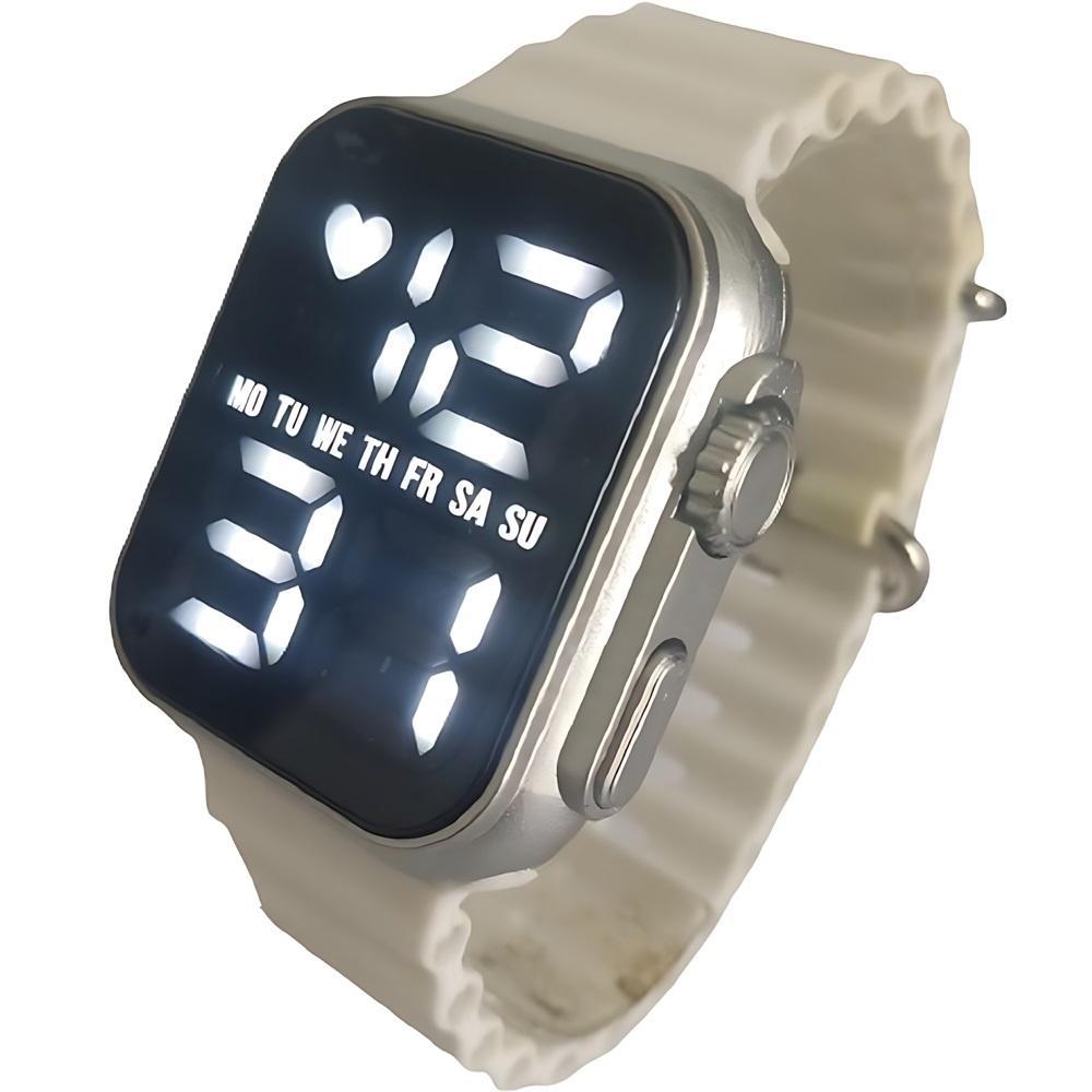 Miniatura Relogio Branco De Pulso Jovens Visor Led Exclusivo Moda 2025