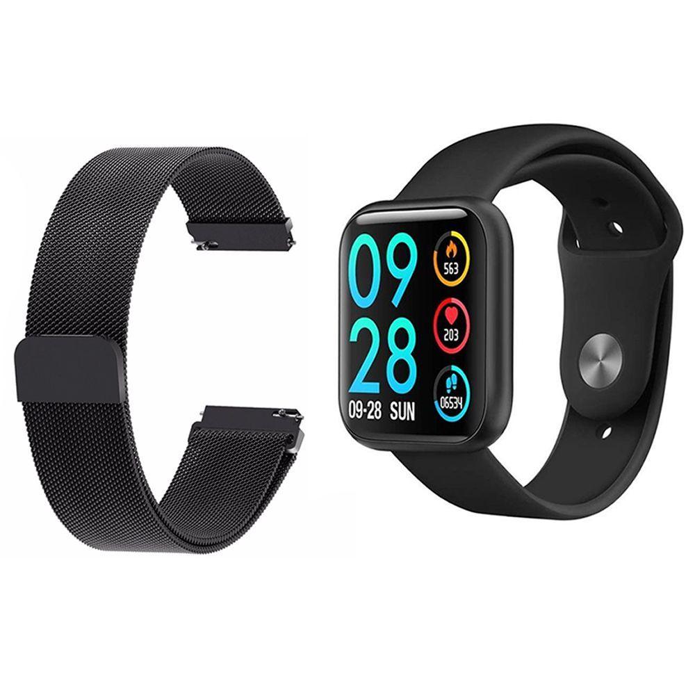 Miniatura Relógio Smartwatch P80 Preto Monitor Cardíaco Pressão Arterial Passos Android Ios + 1 Pulseira Extra