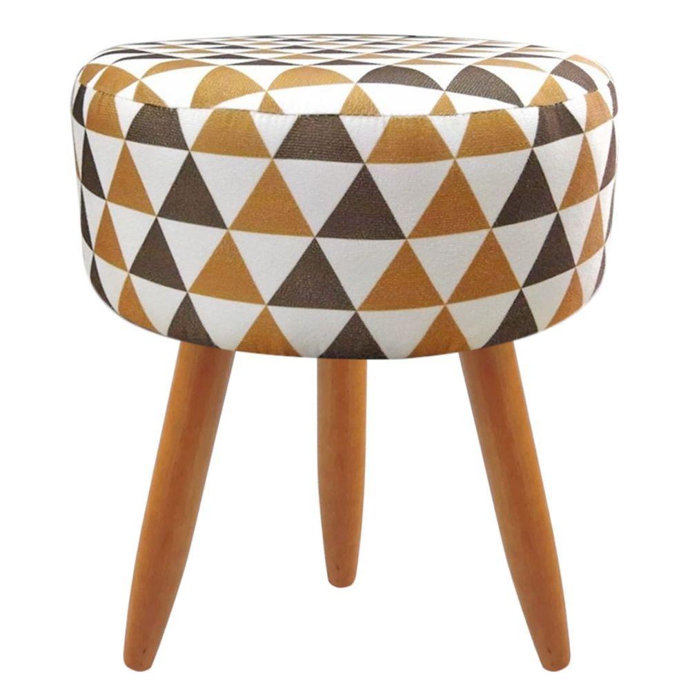 Miniatura Puff Banqueta Classic Redondo Suede Estampa Triangulo Marrom