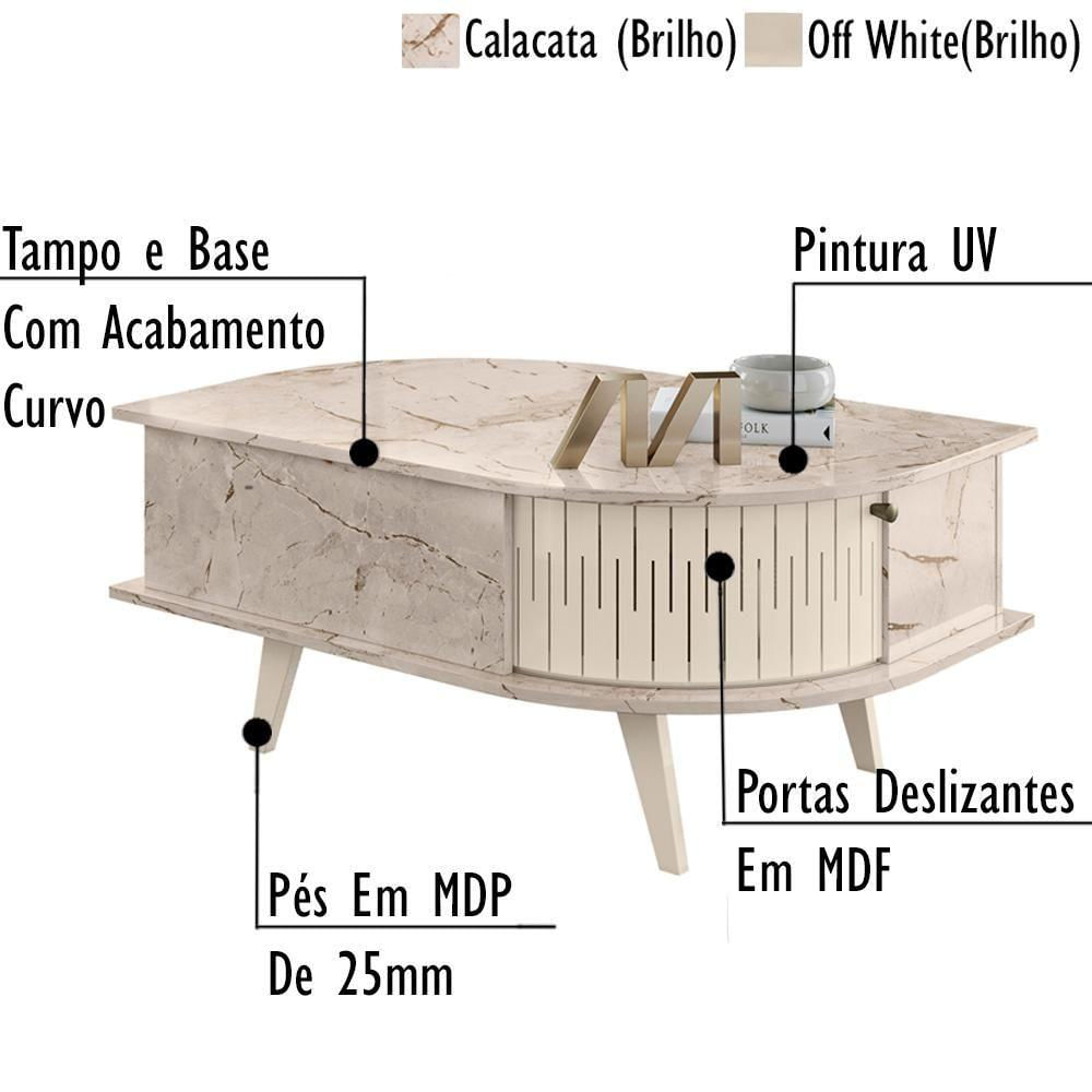 Aparador E Mesa De Centro Para Sala Estind Calacata Off White Mdt Calacata Off White