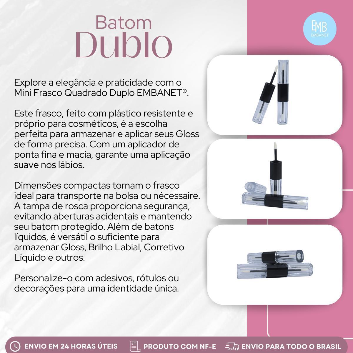 Miniatura Mini Frasco Para Gloss Labial Quadrado Duplo Vazio - 25Und