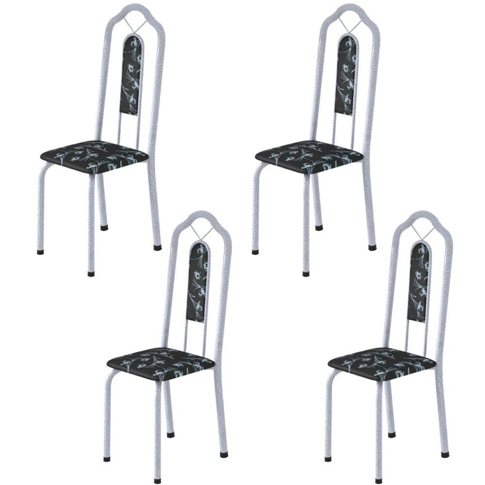 Miniatura Kit 4 Cadeiras Tubular Bianca Soma Móveis Martelado Pérola/Preto Floral