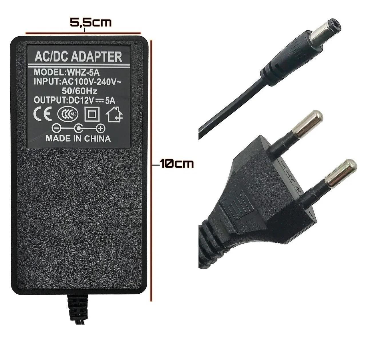Miniatura Fonte 12V 5A Bivolt 5 Amperes Plug P4 - Preta