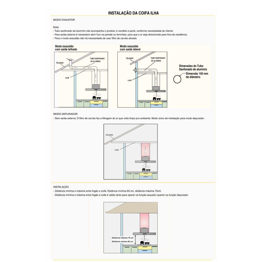 Coifa Ilha 90cm Vidro Curvo Fogatti Inox 220V