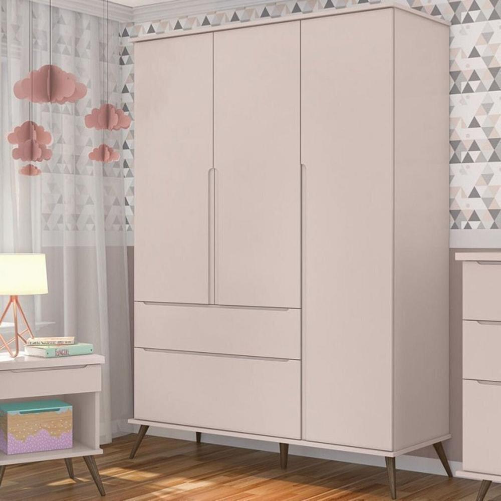 Miniatura Conjunto Quarto Infantil com Guarda-roupa 3 Portas e Cômoda com Sapateira Melinda 100% Mdf Rosa