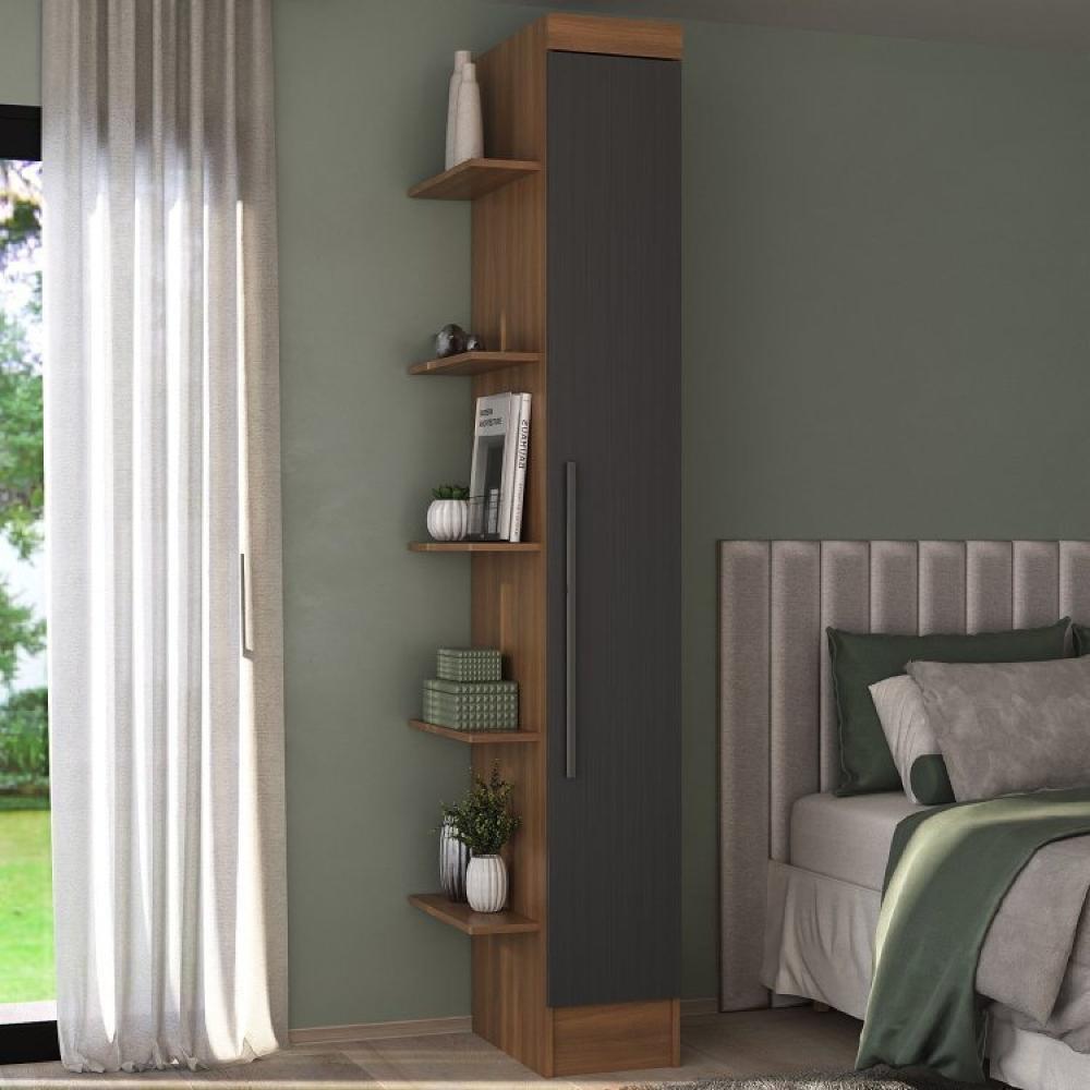 Guardo Roupa Modulado 7 Portas 4 Gavetas 5 Peças Hecol Móveis Nogal/Grafite