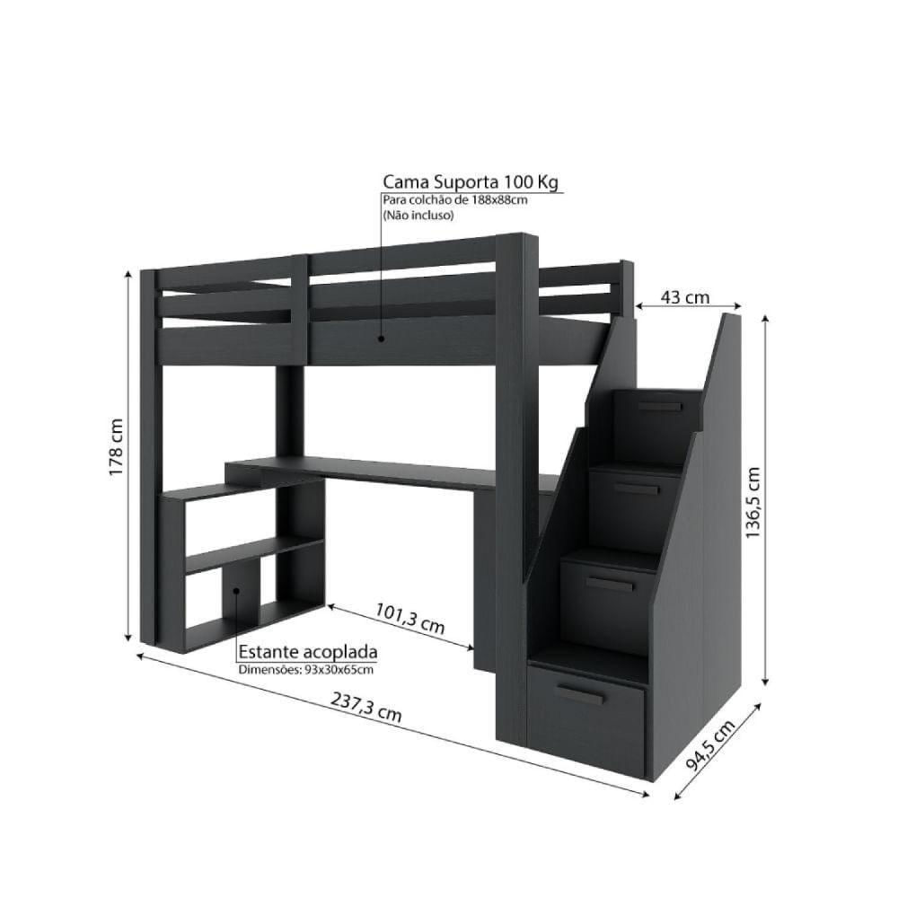Miniatura Cama Alta Star Plus Office Gamer Casatema Preto