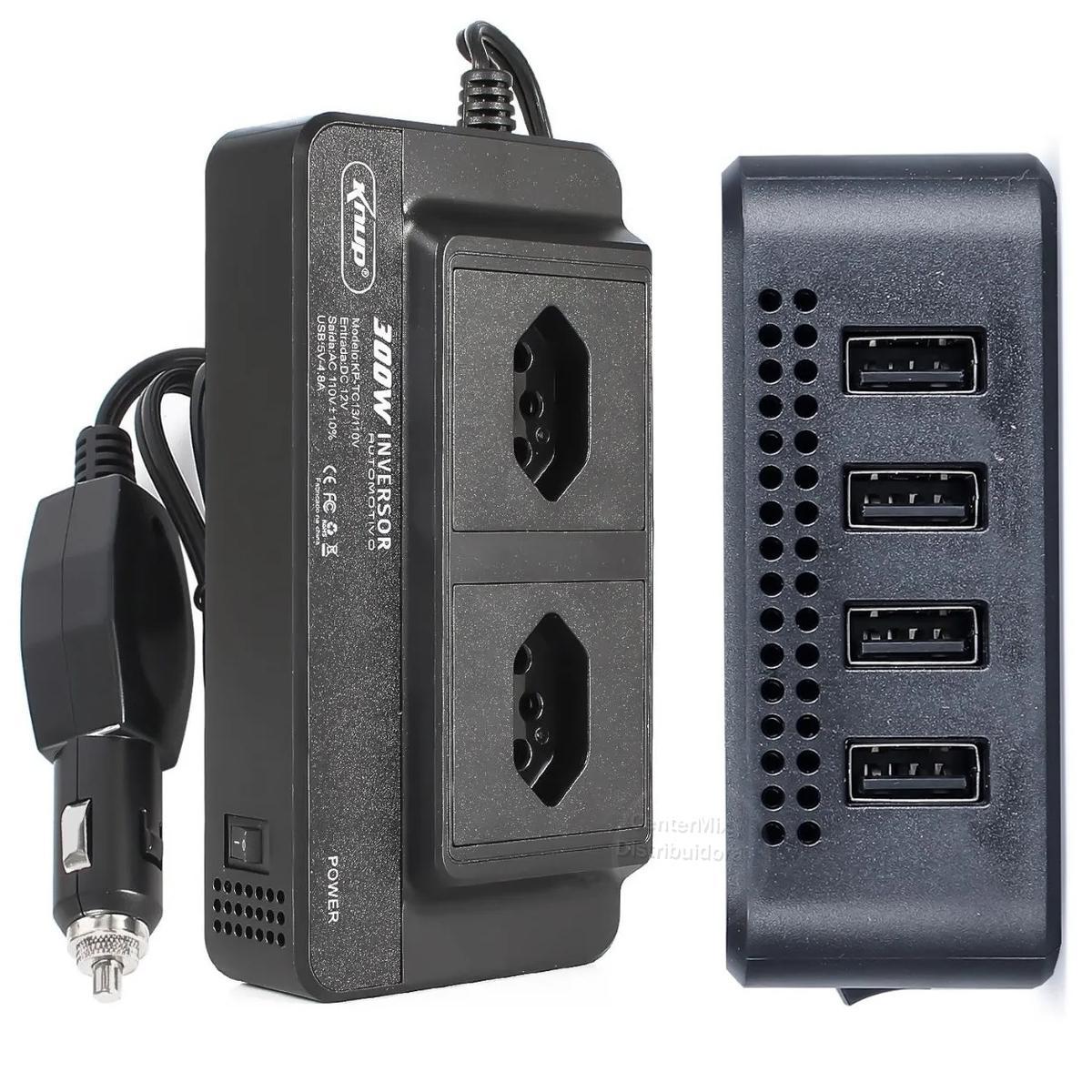 Miniatura Inversor 12V Para 110V 300W Conversor Tensão E Usb 4 Portas