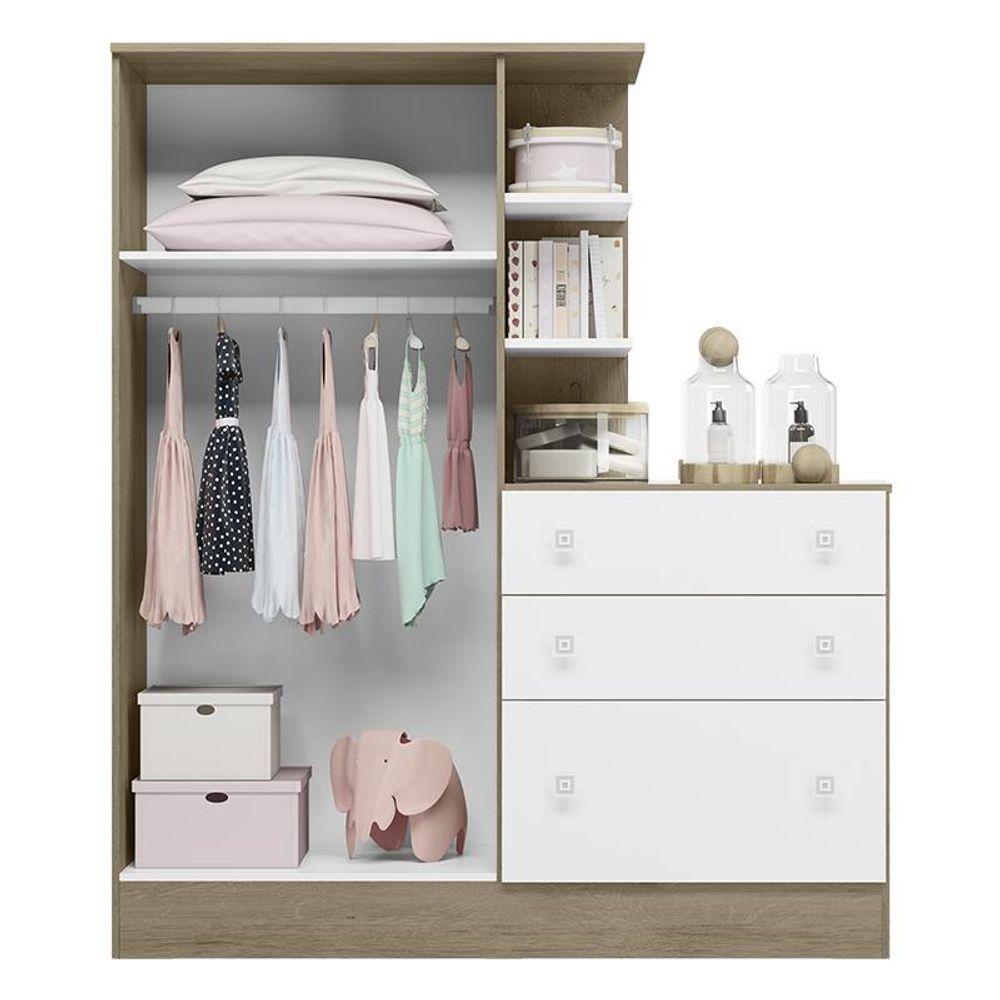 Miniatura Guarda Roupa Com Cômoda Infantil Doce Sonho 2 Portas E 3 Gavetas Carvalho-branco - Qmovi Carvalho-branco
