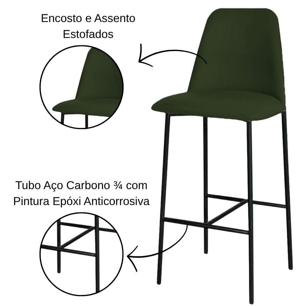 Banqueta Turquia Veludo Verde Escuro Em Metal Preto