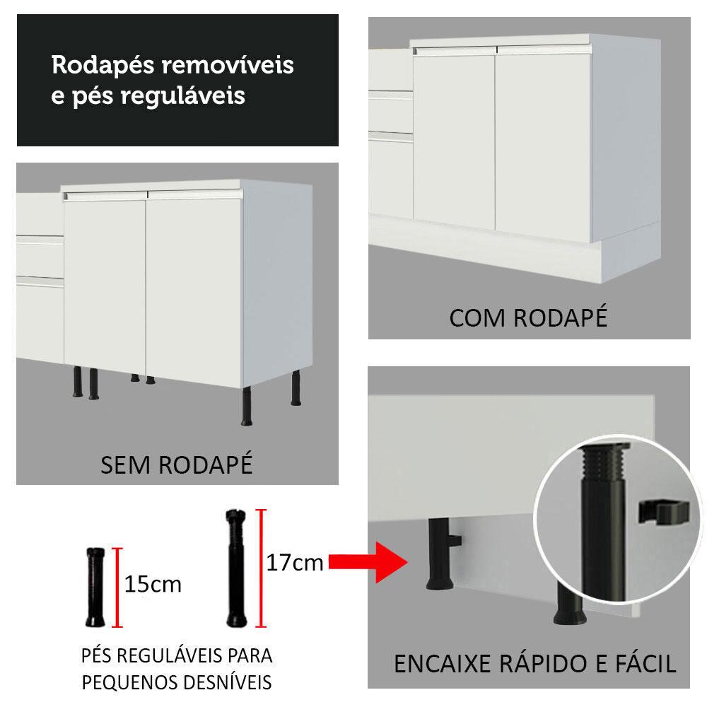 Kit Armário de Cozinha de Canto 100% MDF 2 Portas e Nicho Branco Smart Madesa Branco