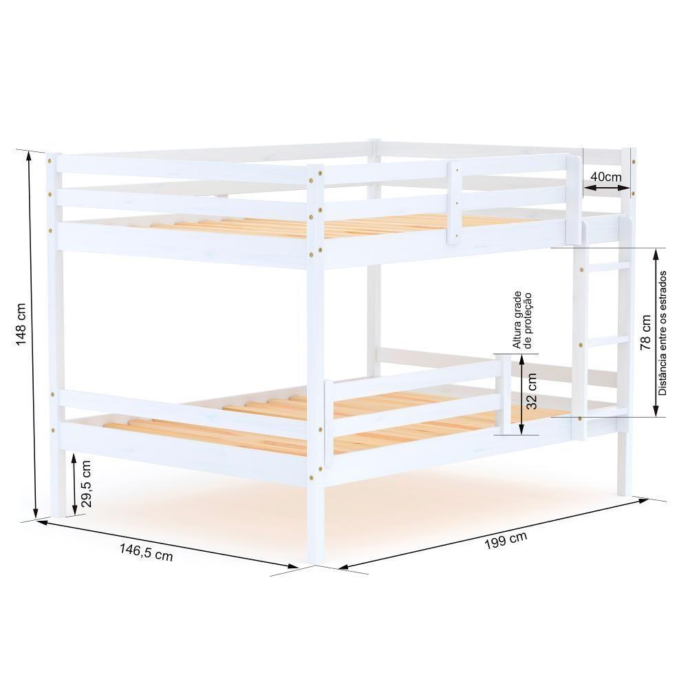 Miniatura Beliche Casal Casal Slim Com Grade De Proteção Madeira Maciça Branco Housin