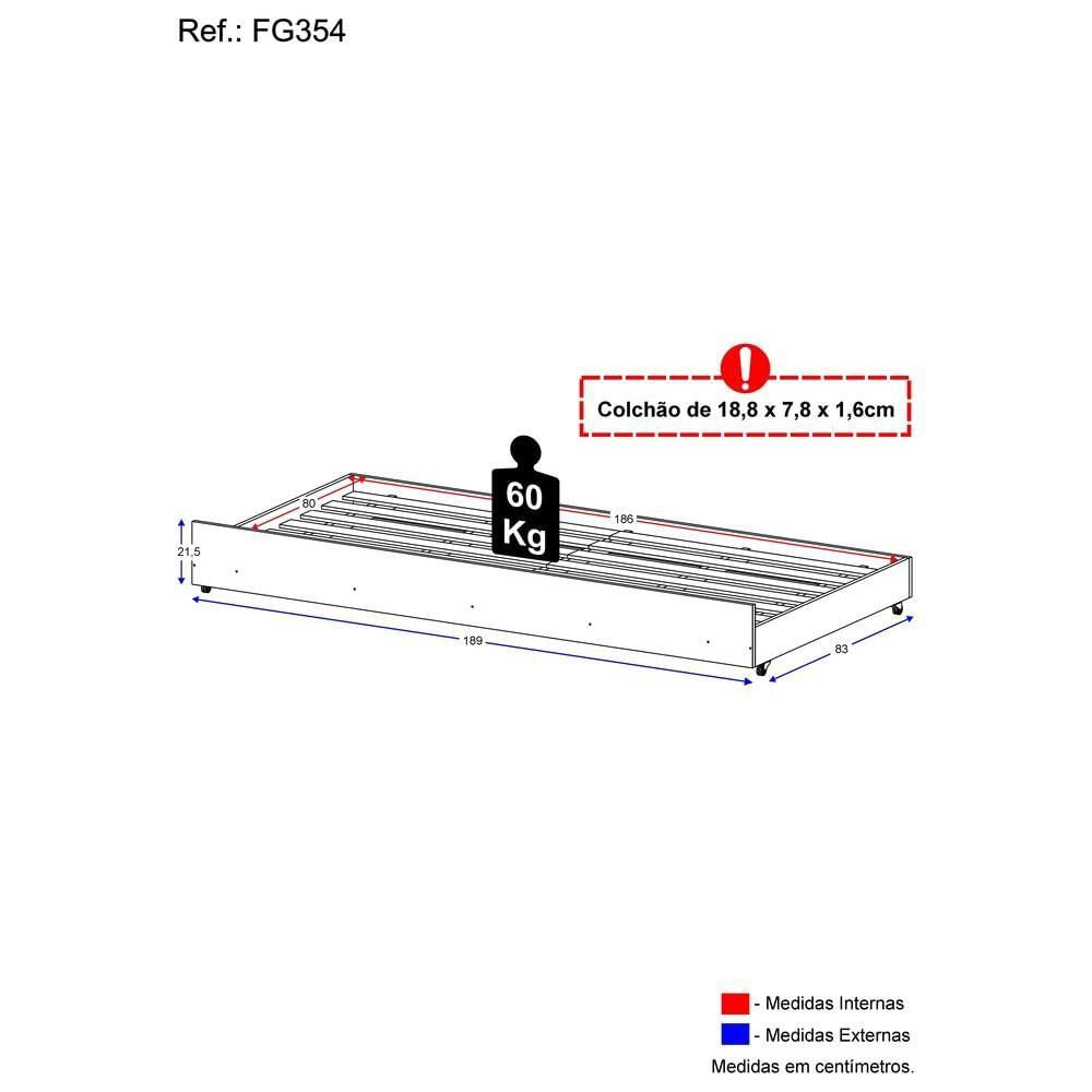Miniatura Cama Auxiliar Para Colchão 78 X 188 Cm Multimóveis Branca