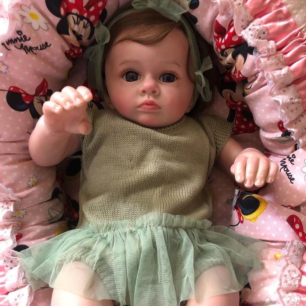 Miniatura Bebê Reborn Menina Corpo Todo em Vinil de Silicone Olhos Abertos Realista
