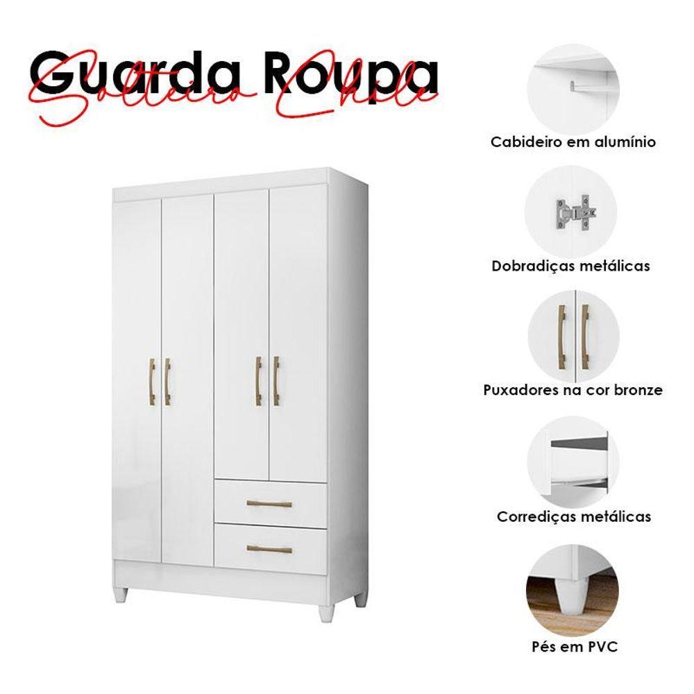 Miniatura Guarda Roupa Solteiro Chile 4 Portas Branco Brilho - Moval