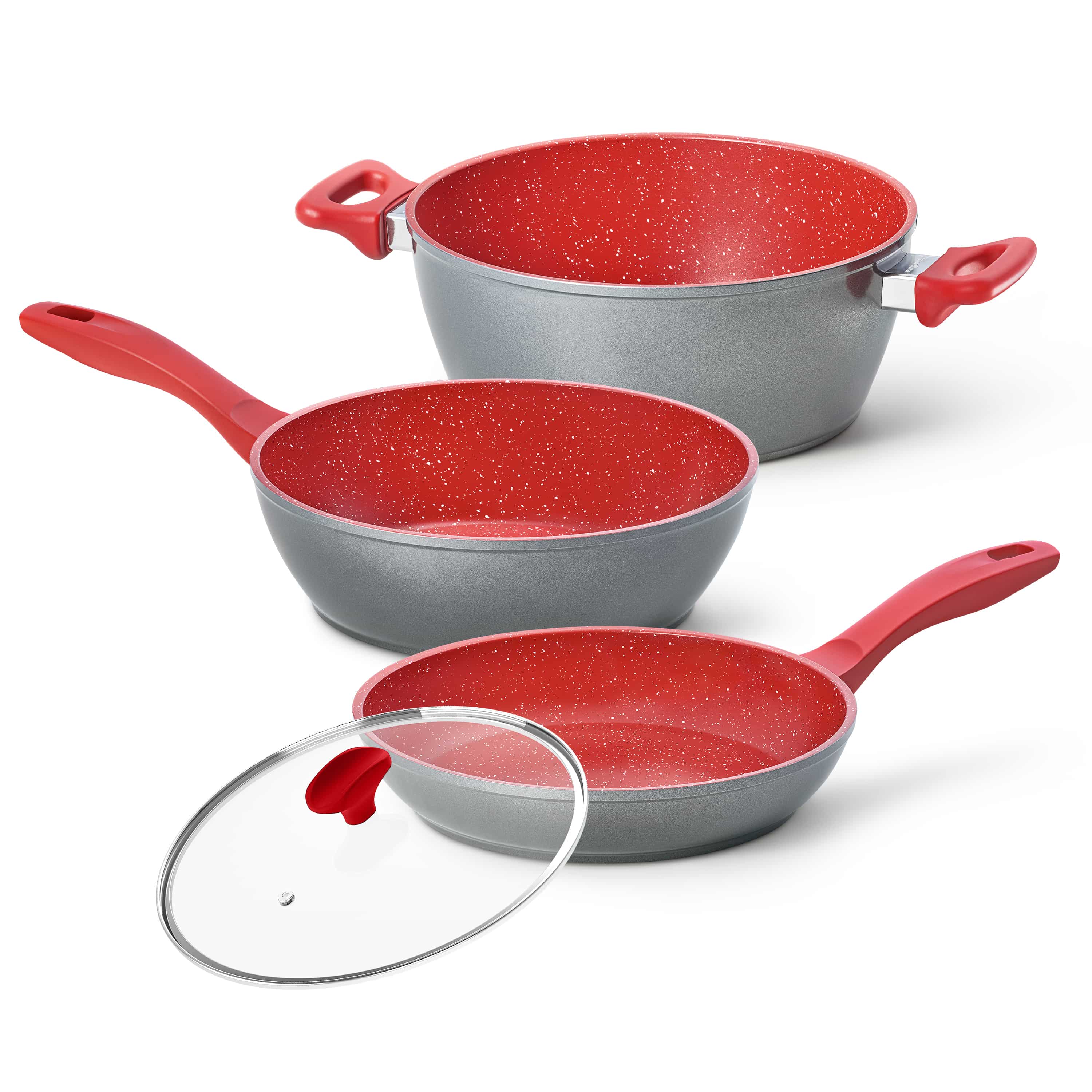 Panelas Polishop Day By Day, Family Size, Sauté Grand e Tampa de Vidro Ichef 24cm - Vermelha