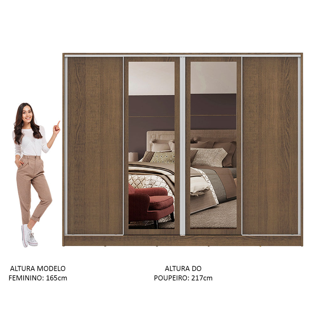 Guarda-Roupa Casal Madesa Cronos 4 Portas de Correr com Espelhos Rustic Cor:Rustic