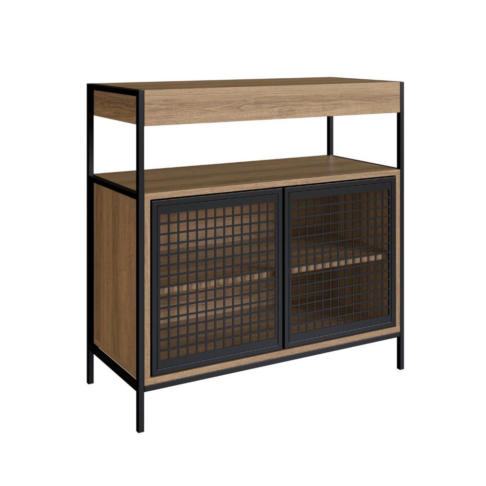 Miniatura Armário Gabinete de Banheiro 80cm Estilo Industrial com 2 Portas Preto/Mel