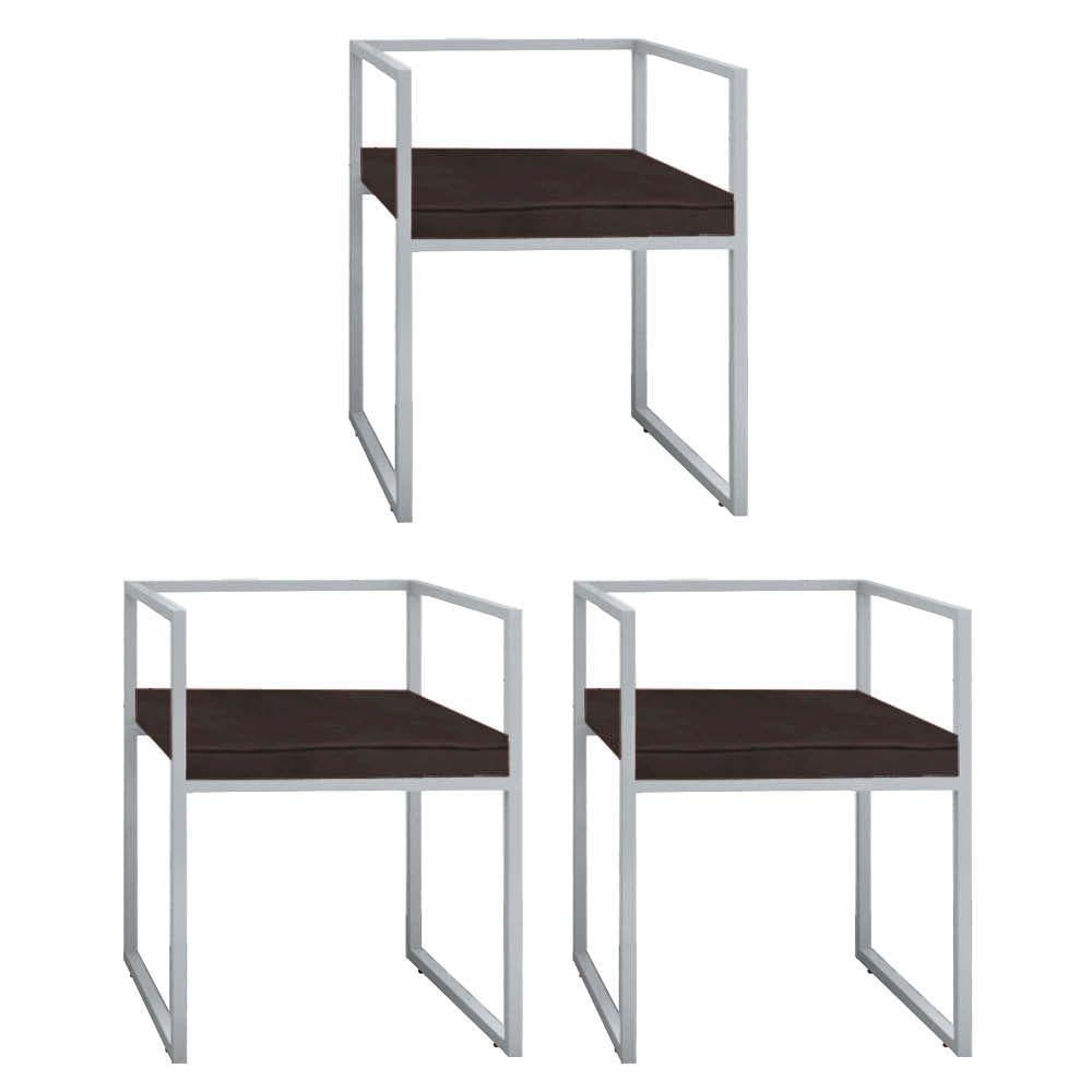 Miniatura Kit 03 Cadeira De Jantar Cubo Ferro Cinza Corino Marrom