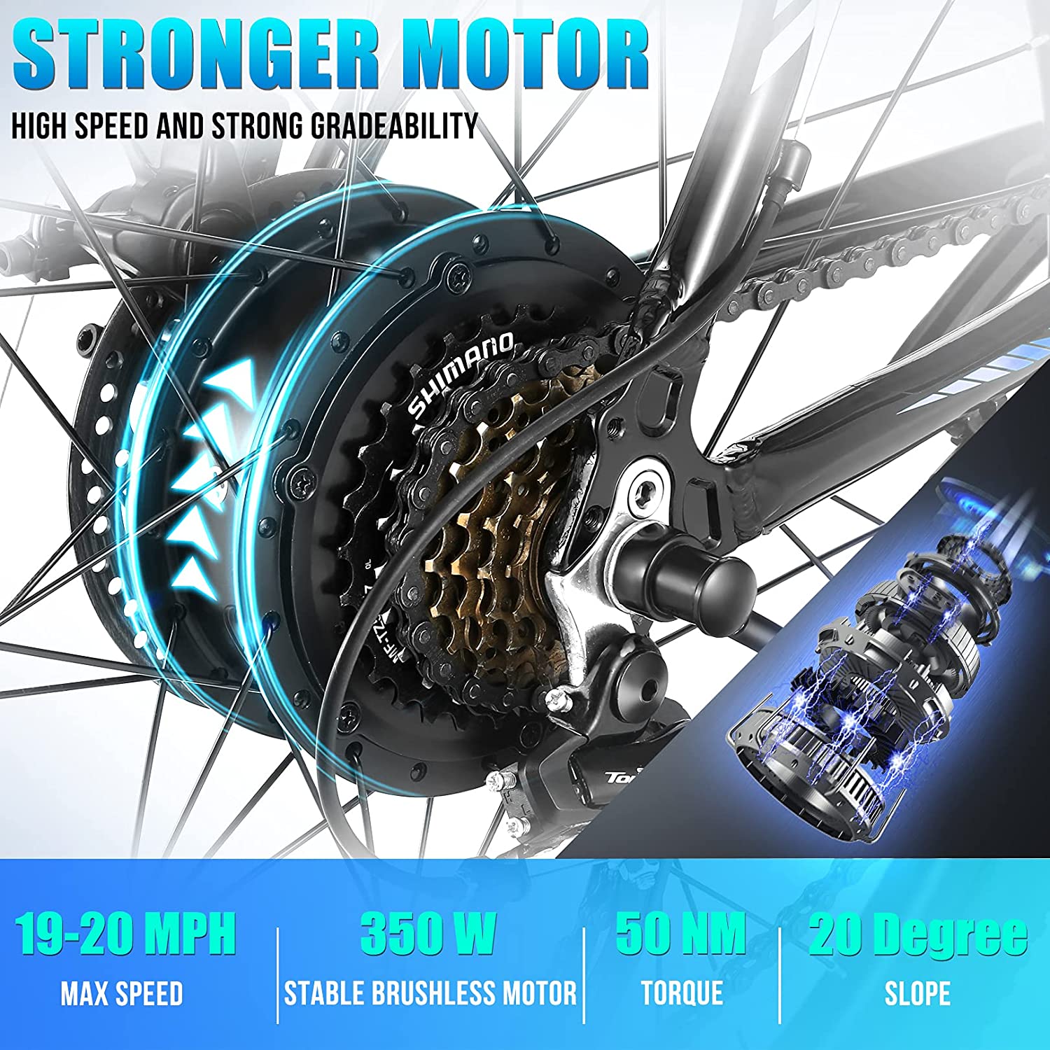 Miniatura ANCHEER Bicicleta Elétrica Motorizada 21 Velocidades e 3 Modos 350W Preta