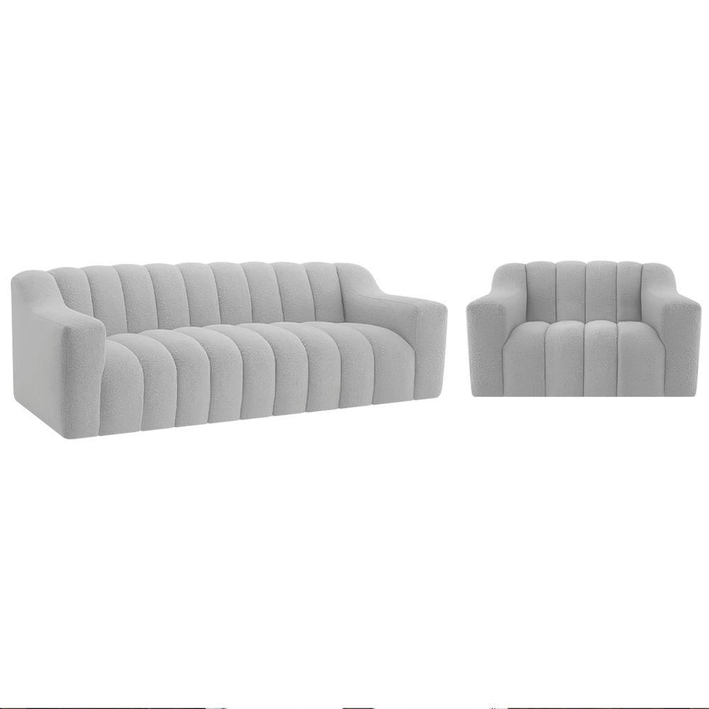 Miniatura Kit 1 Sofá 150cm 2 Poltrona Luxo Recepção Sala Elegance Linho Cinza Claro