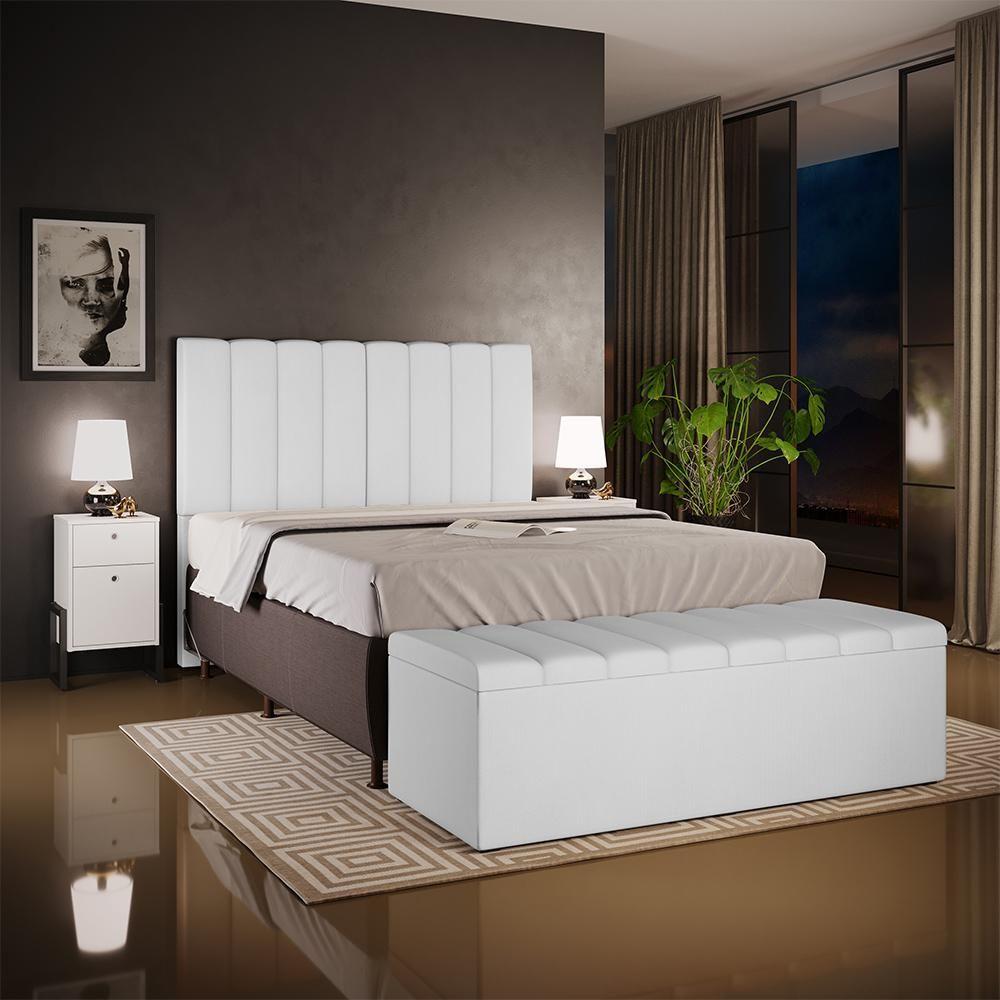 Calçadeira Recamier Baú Para Cama De Casal King Dália 195x50 Cm W01 Facto Branco - Lyam