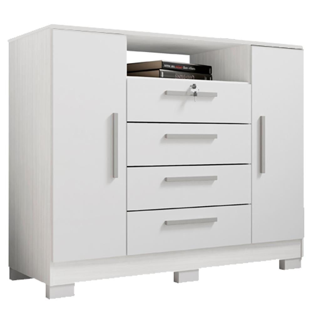 Miniatura Comoda Rack 2 Portas 4 Gavetas Madri 121 Cm Branco Incp
