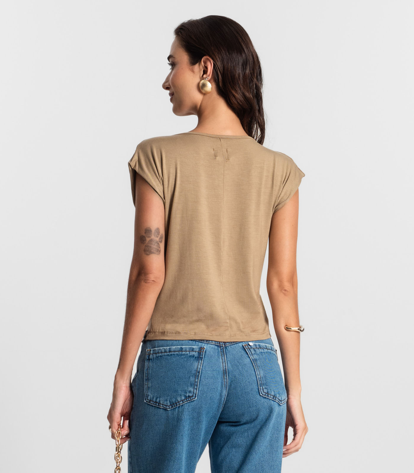 Miniatura Blusa Feminina Com Decote Drapeado KO Marrom G