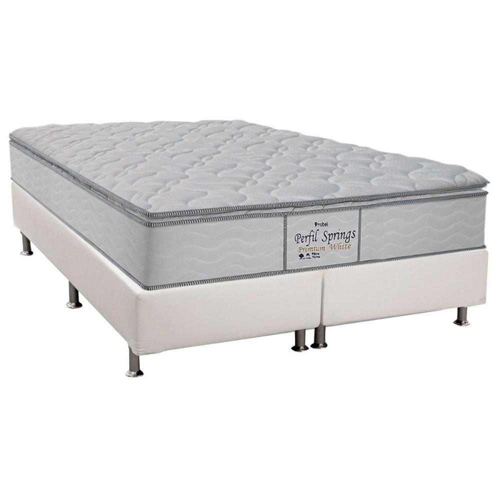 Miniatura Cama Box Queen: Colchão Molas Ensacadas Probel Masterpocket Perfil Springs + Base White(158X198)
